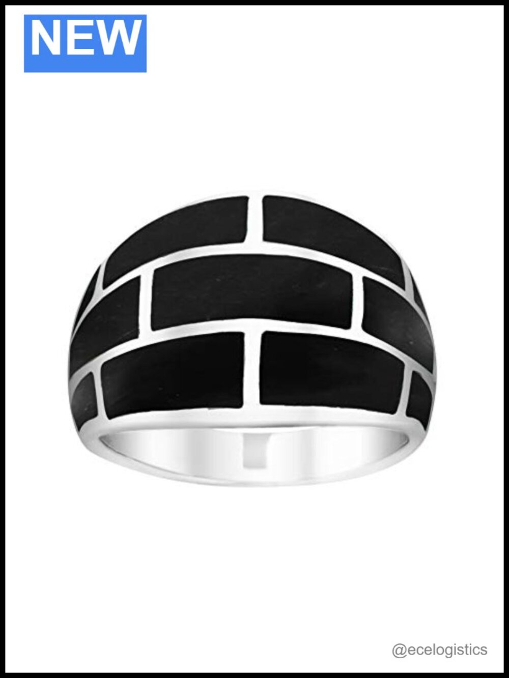 Modern Black Onyx Inlay .925 Sterling Silver Ring